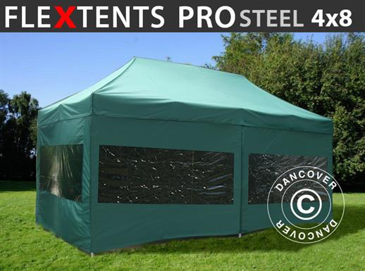 Vouwtent/Easy up tent FleXtents PRO Steel 4x8m Groen, inkl. 6 Zijwanden