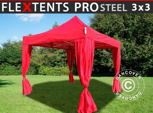 Pop up aiatelk FleXtents PRO Steel 3x3m Punane, kaasas dekoratiivse kardinaga