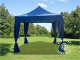 Vouwtent/Easy up tent FleXtents PRO Steel 3x3m Blauw, incl. 4 decoratieve gordijnen