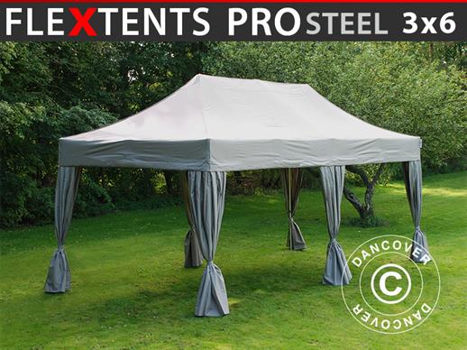 Tente pliante FleXtents PRO Steel 3x6m Latte, incl. 6 rideaux decoratifs