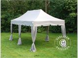 Tente Pliante FleXtents PRO Steel "Peaked" 3x6m Latte, avec 6 rideaux decoratifs