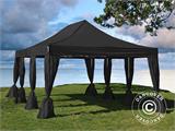 Tente pliante FleXtents Steel 4x6m Noir, incl. 8 rideaux decoratifs