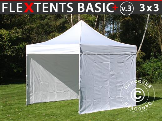 Tente pliante FleXtents Basic+ v.3, 3x3m Blanc, avec 4 cotés, RESTE SEULEMENT 1 PC