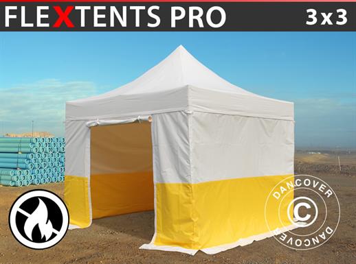 Foldetelt FleXtents® PRO 3x3m, PVC, Arbejdstelt, Flammehæmmende, inkl. 4 sidevægge