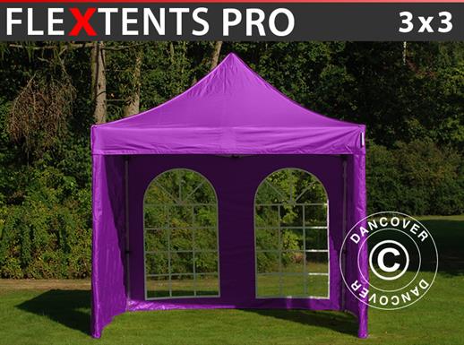 Pop up gazebo FleXtents PRO 3x3 m Purple, incl. 4 sidewalls