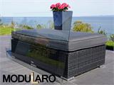 Taburete reposapiés rectangular Modularo con cubierta de vidrio y cojín, Negro
