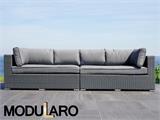 Lounge soffa i konstrotting, 2 moduler, Modularo, Grå