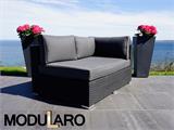 Poly rattan Lounge Sofa, 3 modules, Modularo, Black