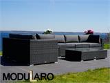 Poly rattan Lounge Set III, 7 modules, Modularo, Black