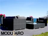 Poly rotan Lounge Set ll, 6 modules, Modularo, Zwart