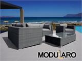 Salon de jardin en poly rotin II, 6 modules, Modularo, gris
