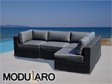Poly rattan Lounge Sofa, 4 modules, Modularo, Black