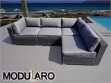 Polyrattan Lounge-Sofa, 4 Module, Modularo, schwarz