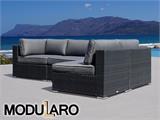 Poly rattan Lounge Sofa, 4 modules, Modularo, Black