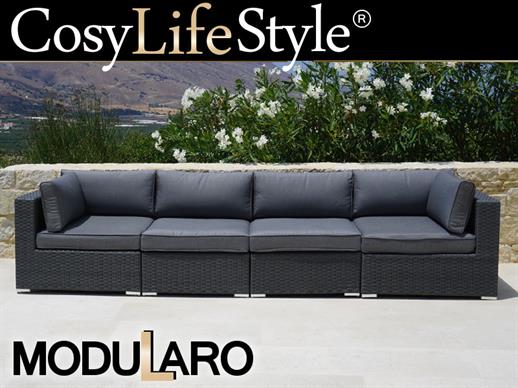 Polyrattan Lounge-Sofa, 4 Module, Modularo, grau