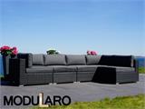 Sofá lounge de poliratán I, 5 módulos, Modularo, Negro
