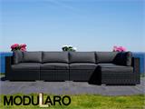 Poly rattan Lounge Sofa I, 5 modules, Modularo, Black