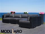 Poly rotan Lounge Sofa l, 5 modules, Modularo, Zwart