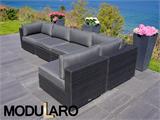 Poly rotan Lounge Sofa l, 5 modules, Modularo, Zwart