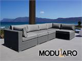 Sofá lounge de poliratán I, 5 módulos, Modularo, Gris
