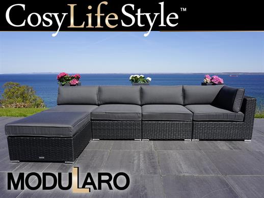 Polyrattan Lounge-Sofa II, 5 Module, Modularo, schwarz