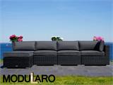 Poly rattan Lounge Sofa II, 5 modules, Modularo, Black