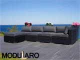 Poly rattan Lounge Sofa II, 5 modules, Modularo, Black