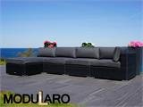 Sofá lounge de poliratán II, 5 módulos, Modularo, Negro

