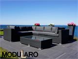 Poly rattan Lounge Set V, 4 modules, Modularo, Black