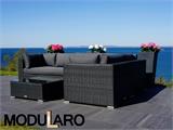 Poly rattan Lounge Set VI, 4 modules, Modularo, Black