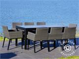 Conjunto de jardim, Miami, 1 mesa + 8 cadeiras, Preto/Cinzento
