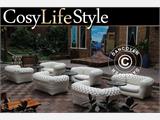 Ilmalla täytettävä sohva, Chesterfield-tyyli, 2-istuttava, Luonnonvalkoinen