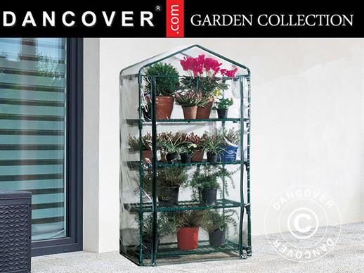 Polytunnel greenhouse w/4 shelves, 0.5x0.9x1.63 m, 0.45 m², Green/Transparent