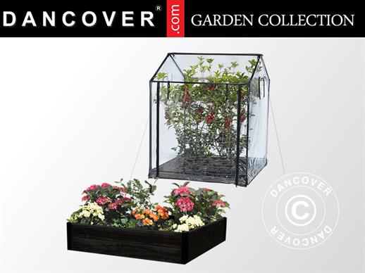 Raised Flowerbed w/Greenhouse, 1.1x1.1x1.34/1.54 m, Black/Clear