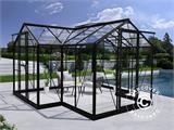 Invernadero orangerie en cristal 11,5m², 3,73x3,73x2,32m con base, Negro