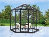 Serre orangerie en verre hexagonale 7,2m², 3,04x2,63x2,73m avec socle, Noir