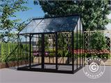 Orangeri/växthus i glas 8,9m², 3,01x2,99x2,95m med bas och takdekoration, Svart