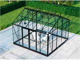 Orangeri/Drivhus i glas 13,8m², 3,73x3,71x3,16mm/sokkel og takdekor, Svart