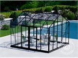 Orangerie/Serre en verre 13,8m², 3,73x3,71x3,16m avec socle et crête ornementale, Noir