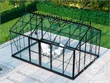 Invernadero/orangerie en cristal 16,5m², 4,45x3,71x3,16m con base y cumbrera, Negro
