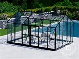Invernadero/orangerie en cristal 16,5m², 4,45x3,71x3,16m con base y cumbrera, Negro