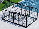 Talveaed/Kasvuhoone klaasist 16,5m², 4,45x3,71x3,16m koos aluse ja katuseharjaga, Must                