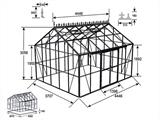 Orangeri/växthus i glas 16,5m², 4,45x3,71x3,16m m/Bas och takdekoration, Svart