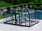 Invernadero/orangerie en cristal 19m², 5,14x3,71x3,15m con base y cumbrera, Negro