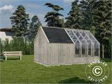 Estufa/tenda gazebo de jardim de madeira c/galpão, 2,4x2,44x2,83m, 9,4m², Cinzenta
