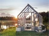 Gewächshaus/Gartenpavillon aus Holz mit Geräteschuppen, 2,4x4,31x2,83m, 9,4m², Grau