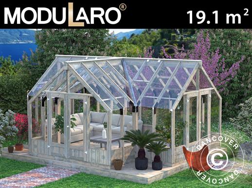 Wooden greenhouse/garden gazebo, 4.21x5.43x2.88 m, 19.1 m², Grey