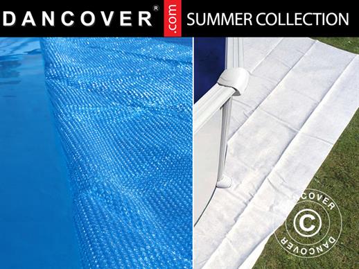 Cubierta de piscina + cubierta para fondo Ø350cm, Azul/Blanco natural