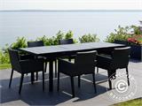 Set de mesa y sillas de jardín, Miami, 1 mesa + 6 sillas, color negro/gris