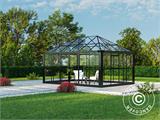 Orangery/Gazebo Glass 12.86 m², 4.36x2.95x2.7 m, w/base, Black